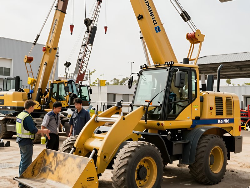 Команда специалистов Unic-Crane работает с японским краном-манипулятором на объекте в естественном освещении